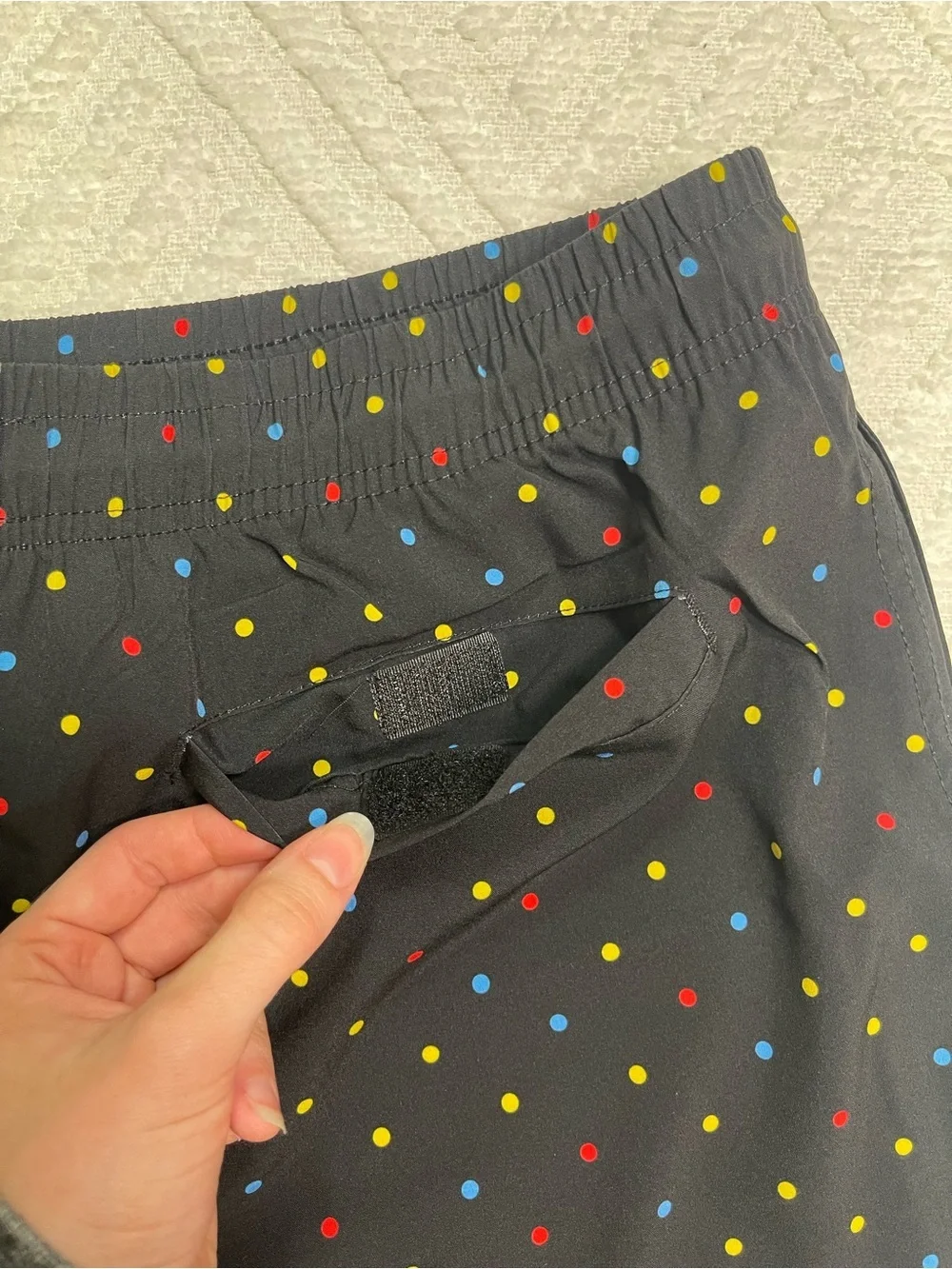 Biwisy Men's Black Swim Trunks with Multicolor Polka Dots Size L